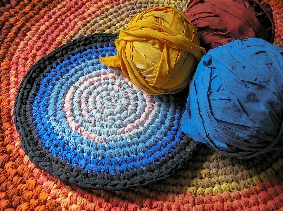 Crochet rag rugs in sunlight