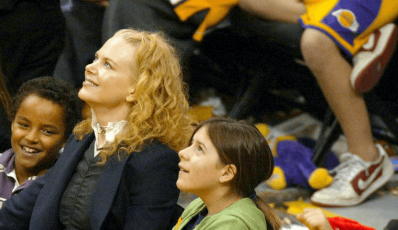 Nicole Kidman at a basketball game with her children.