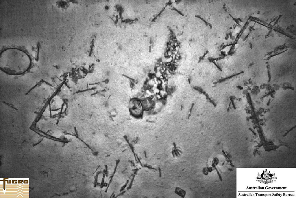 debris is scattered on the seabed, 4000 metres below the surface of the Indian Ocean