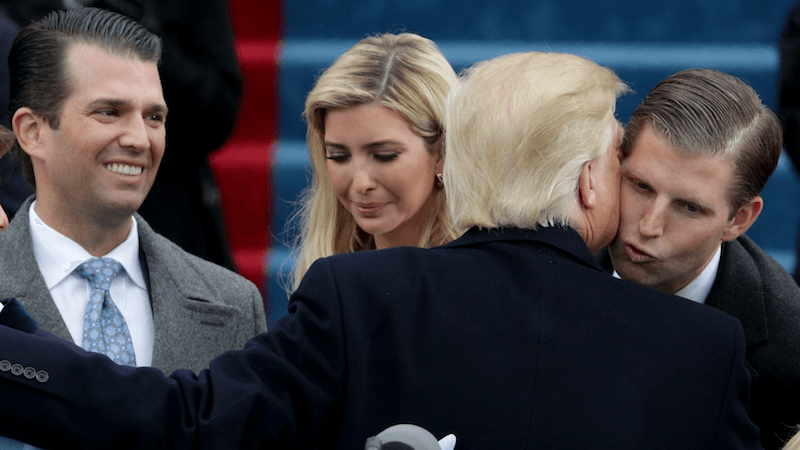 Donald Trump greeting his children. Donald Trump greeting his children.