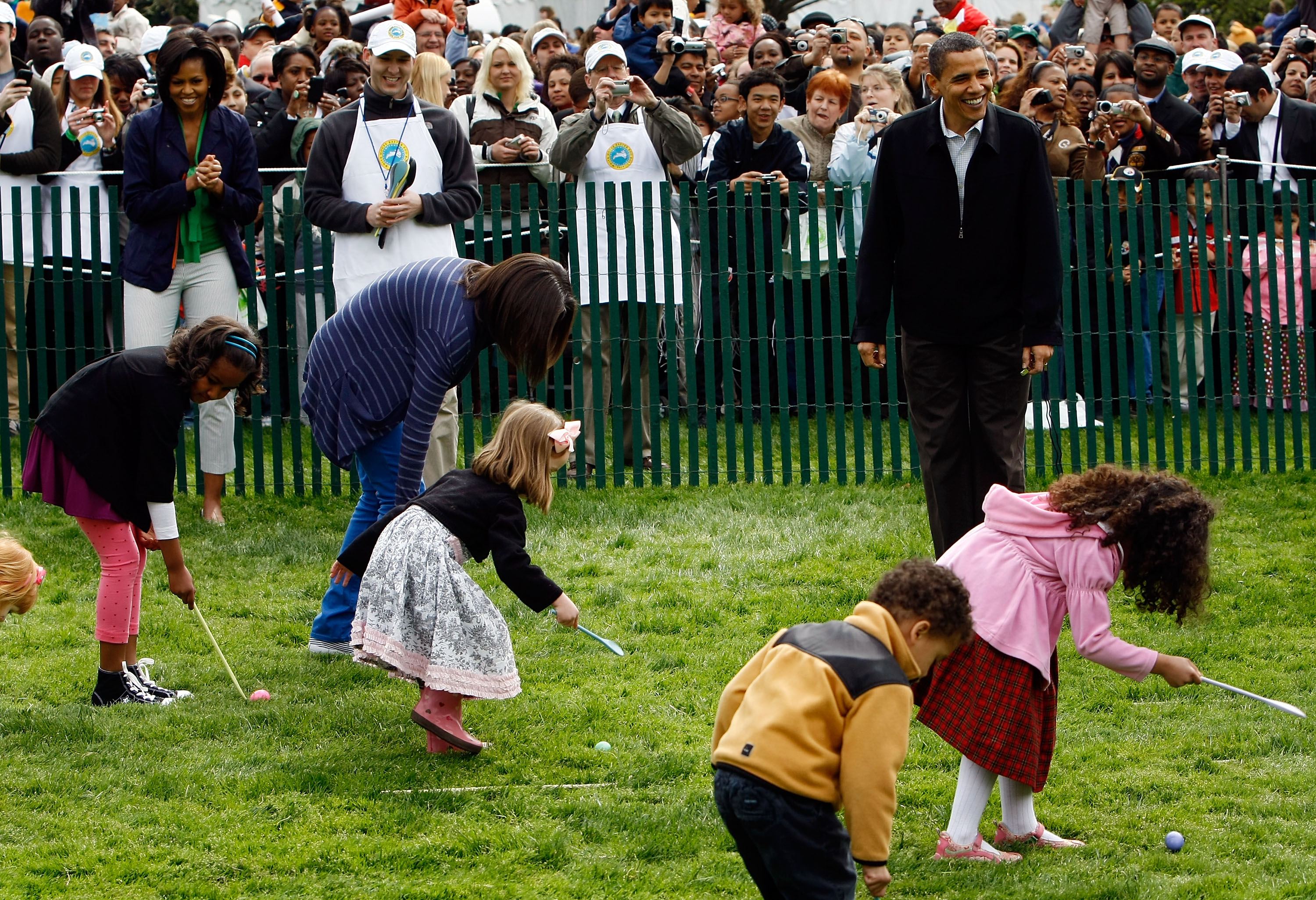 Barack Obama watched children participating in the Annual Easter Egg Roll
