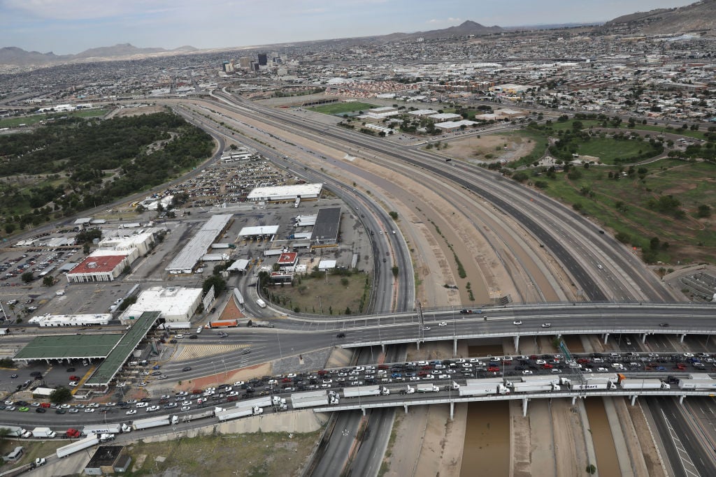 An international bridge crosses the Rio Grande which forms the U.S.-Mexico border An international bridge crosses the Rio Grande which forms the U.S.-Mexico border