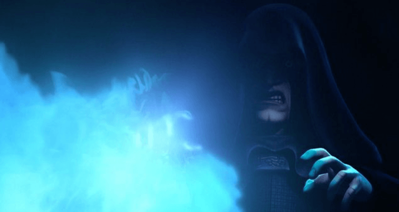 Emperor Palpatine in front of blue flames. Emperor Palpatine in front of blue flames.
