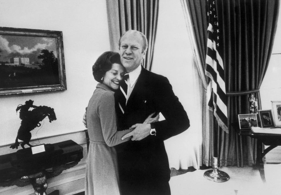 US Presidents Gerald Ford hugging his wife Betty at the White House