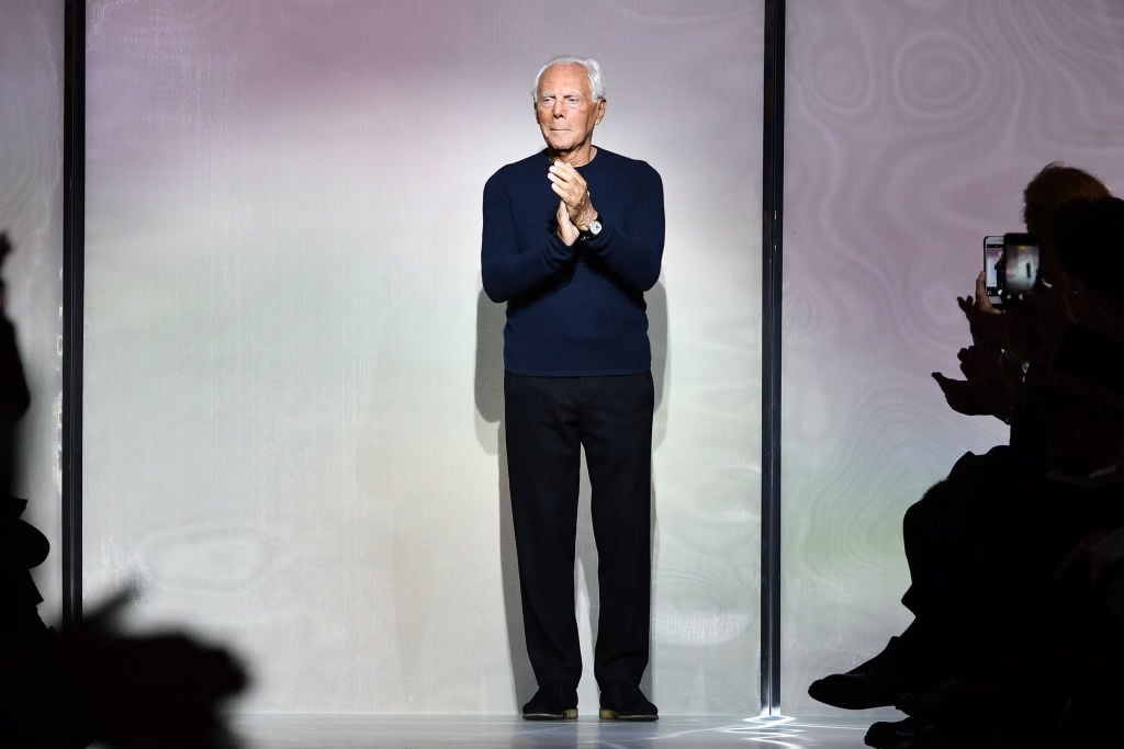 Designer Giorgio Armani on a runway