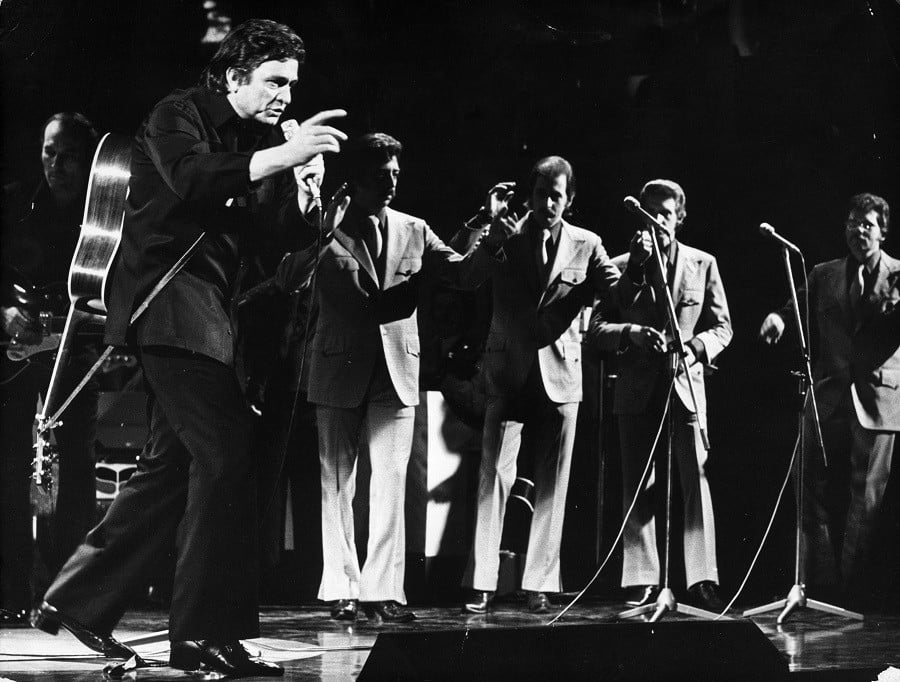 Singer Johnny Cash performing Singer Johnny Cash performing