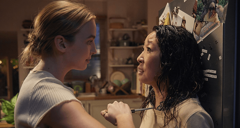 Villanelle (Jodie Comer) meets Eve (Sandra Oh) for the first time in Season 1 of 'Killing Eve'