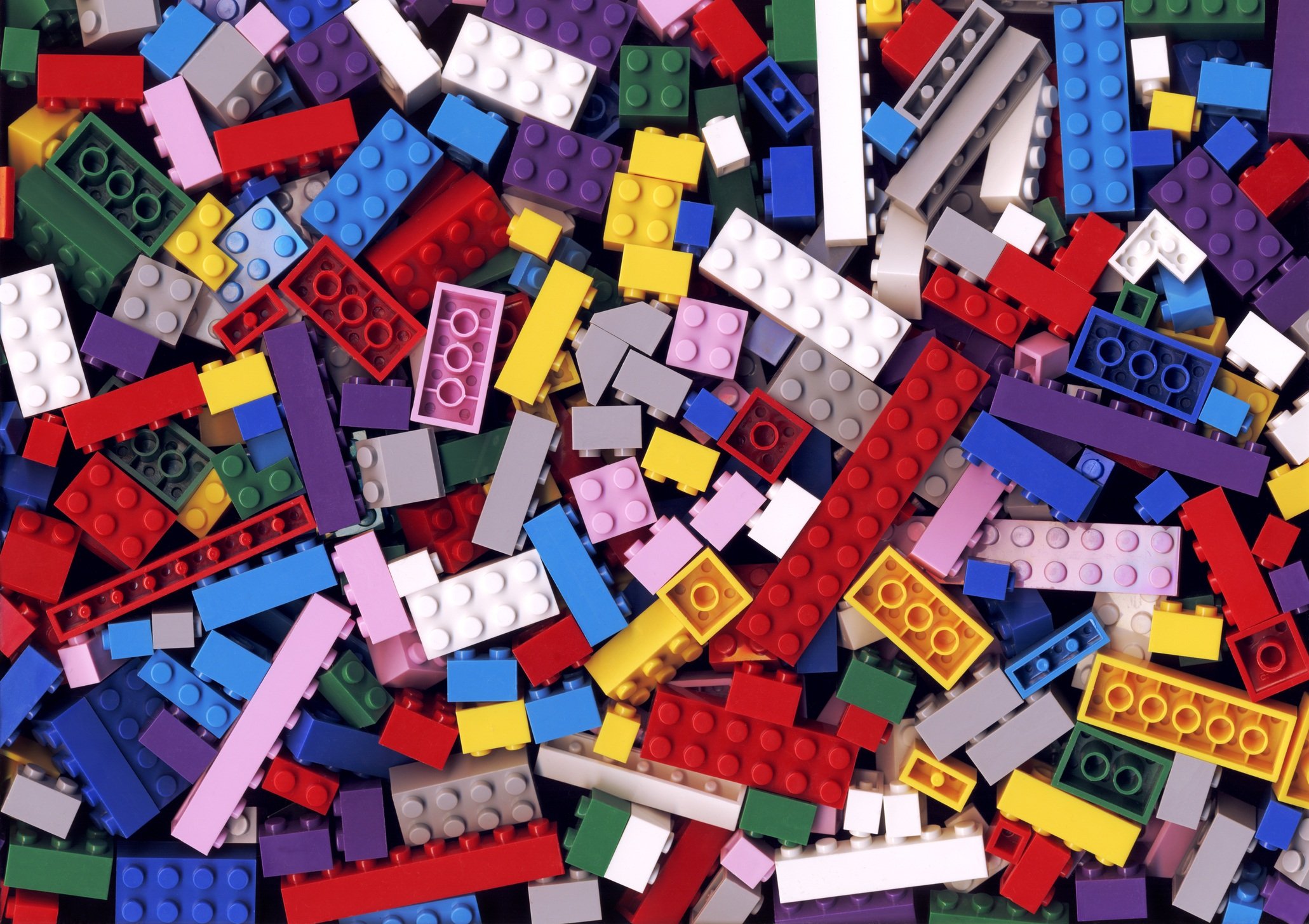 Lot of various colorful Lego blocks background