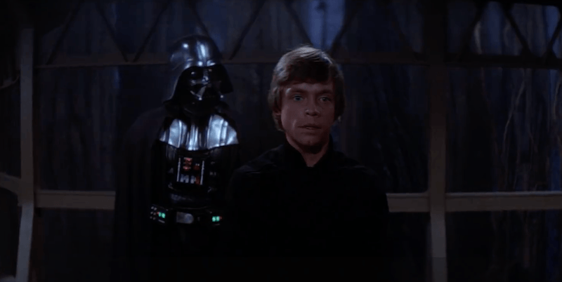 Luke confronting Darth Vader. Luke confronting Darth Vader.