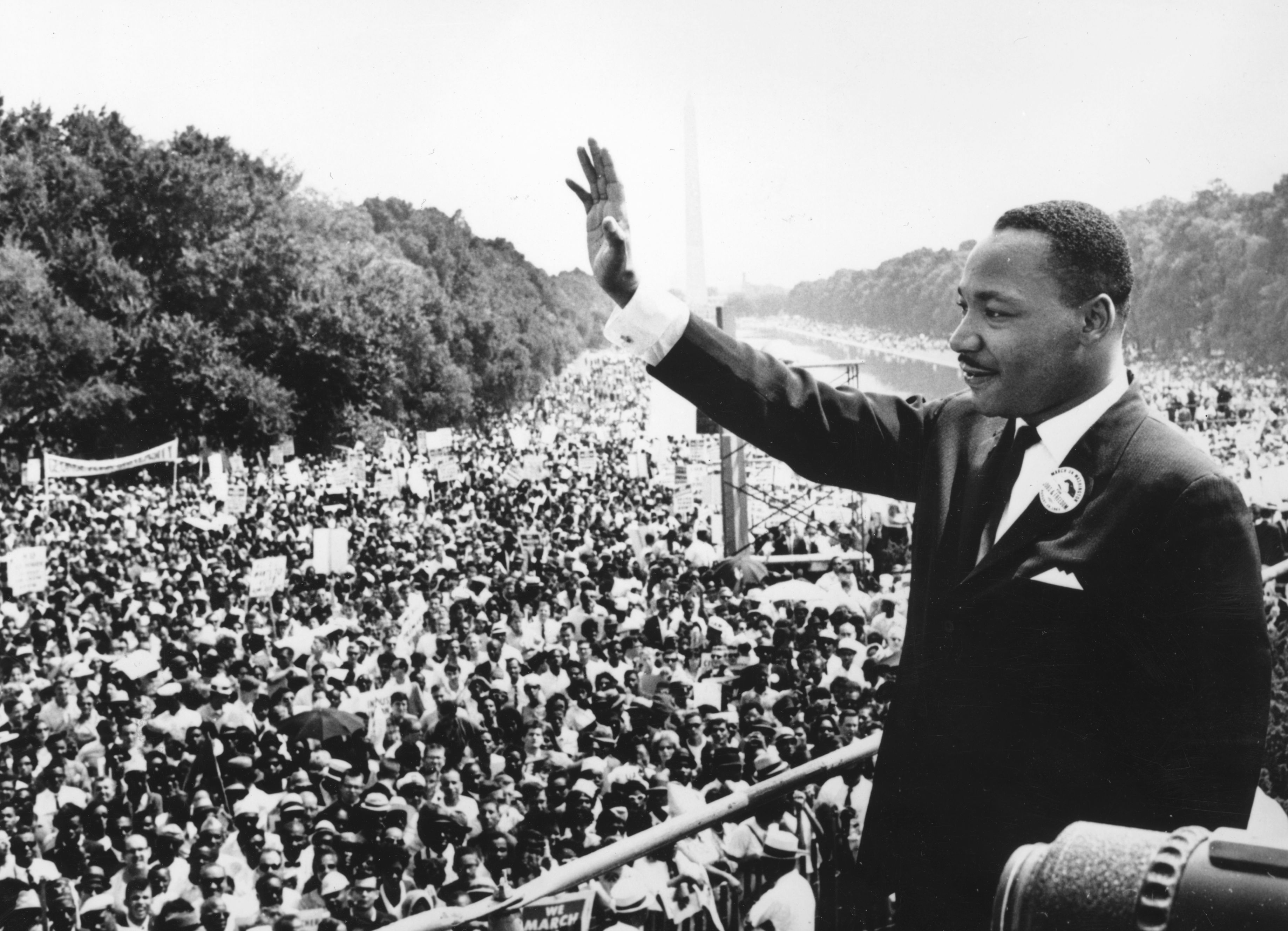 Martin Luther King addresses crowds during the March On Washington at the Lincoln Memorial