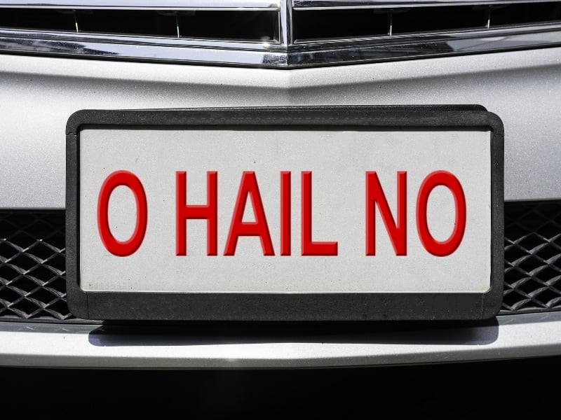 O HAIL NO licence plate