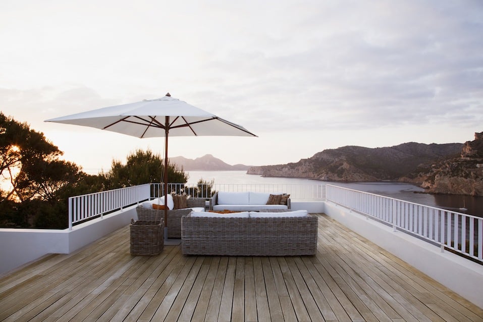 Patio furniture on modern deck Patio furniture on modern deck