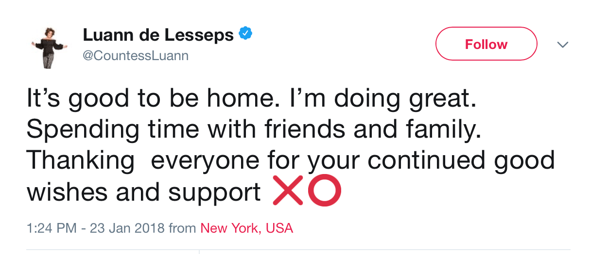 A screenshot of Luann de Lesseps Twitter A screenshot of Luann de Lesseps Twitter