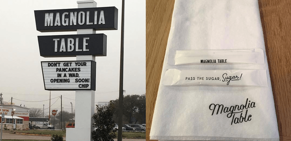 Magnolia Table sign and napkin