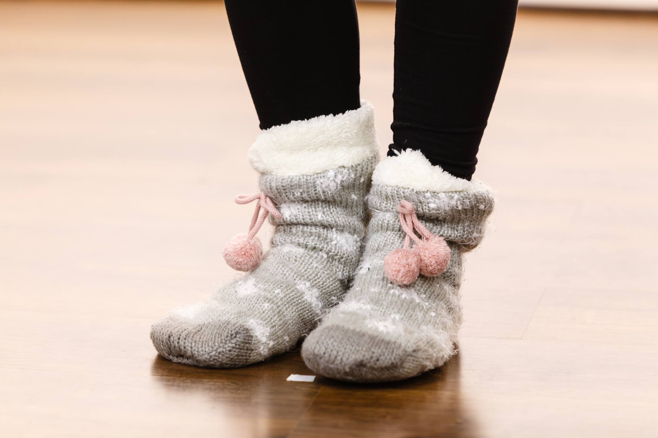Girl wearing winter warm slipper socks