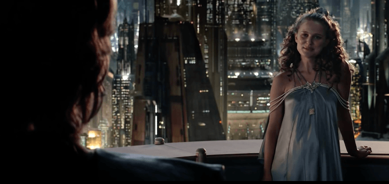 Padme on the balcony with Anakin. Padme on the balcony with Anakin.