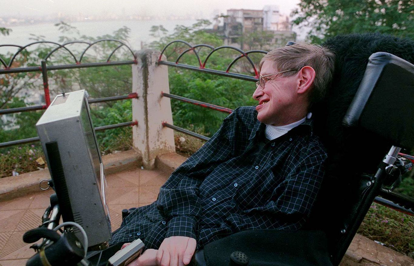 World-renowned physicist Stephen Hawking looks at the Bombay city skyline