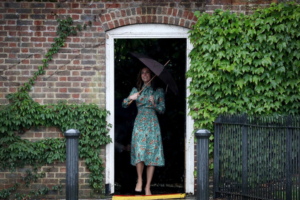 Catherine, Duchess of Cambridge is seen during a visit to The Sunken Garden at Kensington Palace
