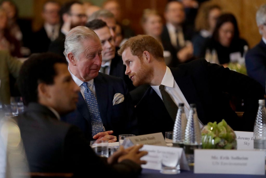 Prince Harry and Prince Charles, Prince of Wales attend the 'International Year of The Reef' 2018 meeting at Fishmongers Hall