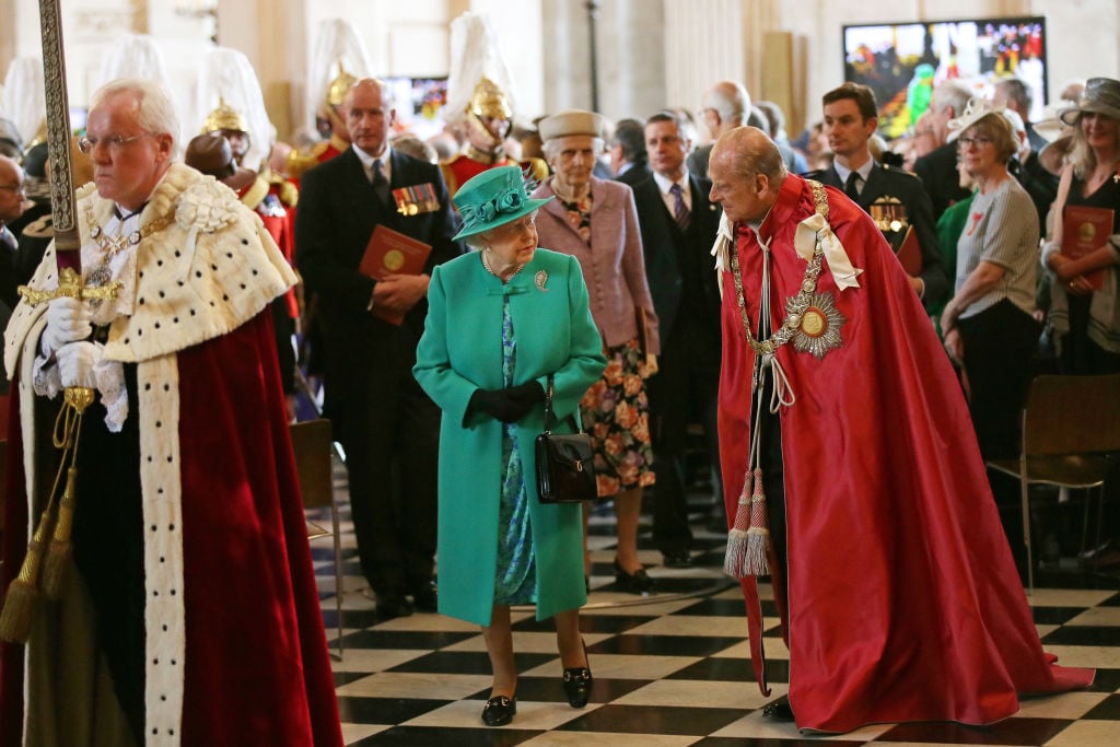 Queen Elizabeth II and Prince Philip, Duke of Edinburgh attend a service at St Paul's Cathedral