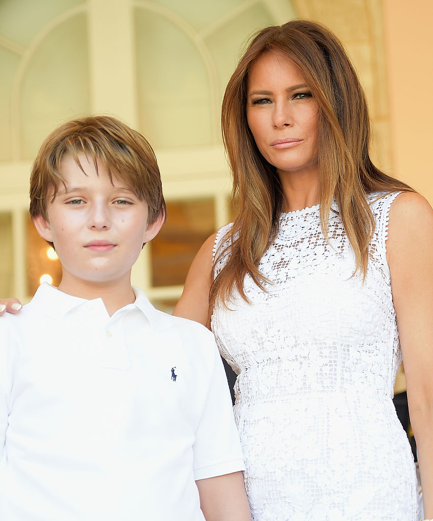 Barron Trump and Melania Trump attends Trump Invitational Grand Prix Mar-a-Lago Club