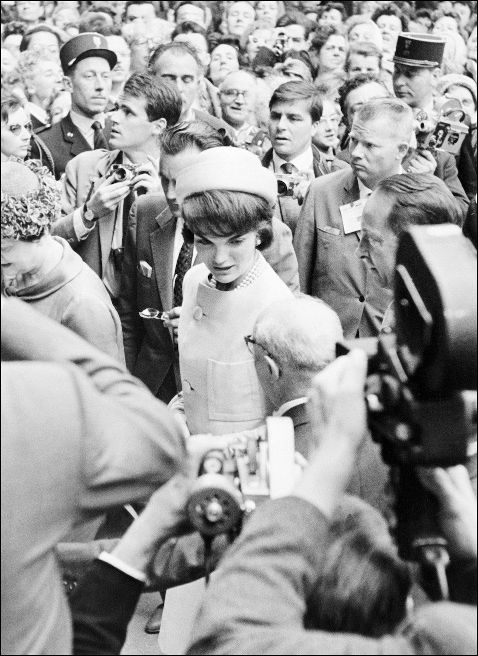 US First Lady, Jacqueline Kennedy is greeted by the crowd during her visit in Paris