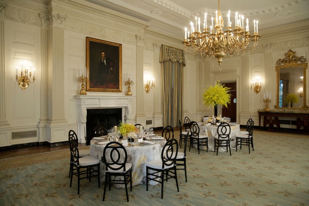 The State Dining Room of the White House in Washington, DC
