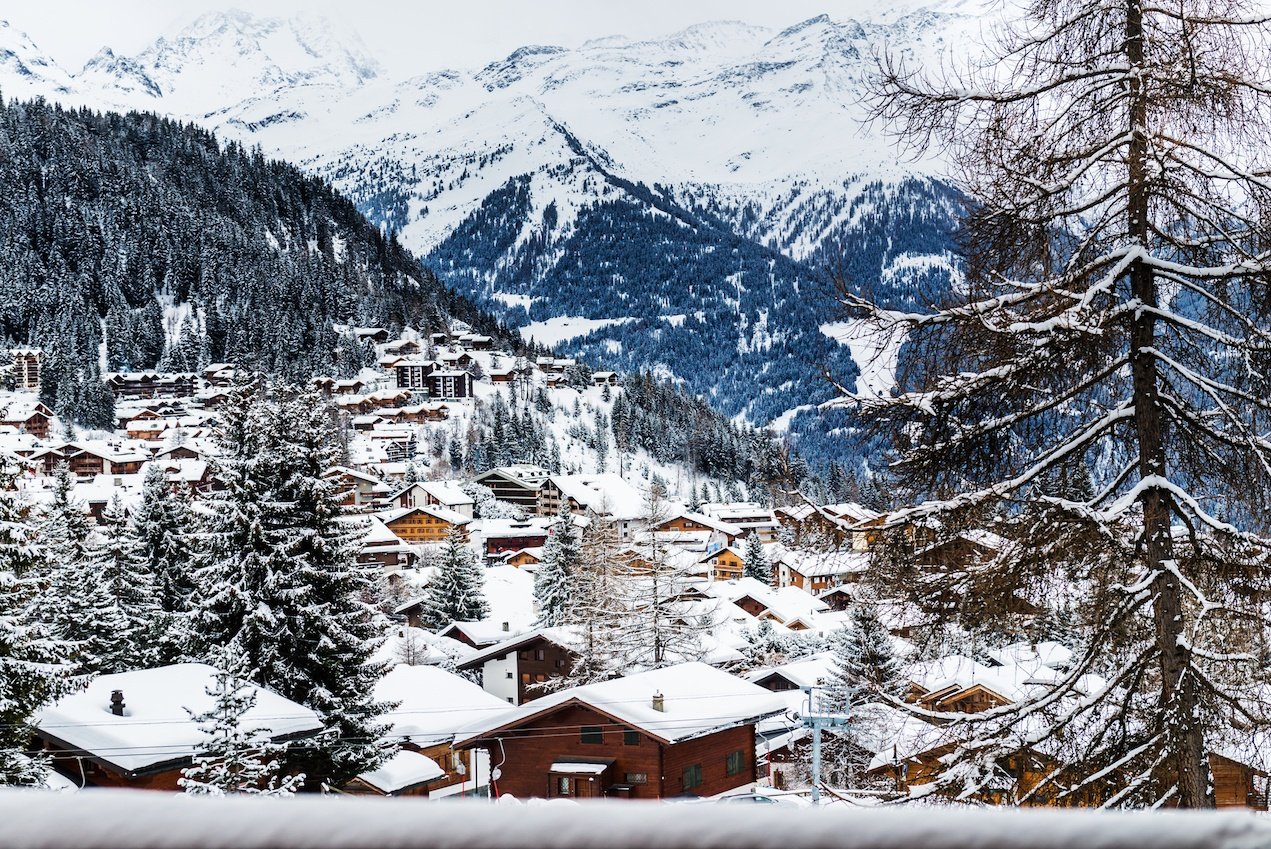 Beautiful view on the valley in Swiss Alps
