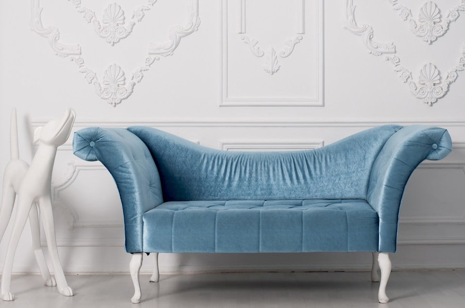 Luxurious blue velvet sofa