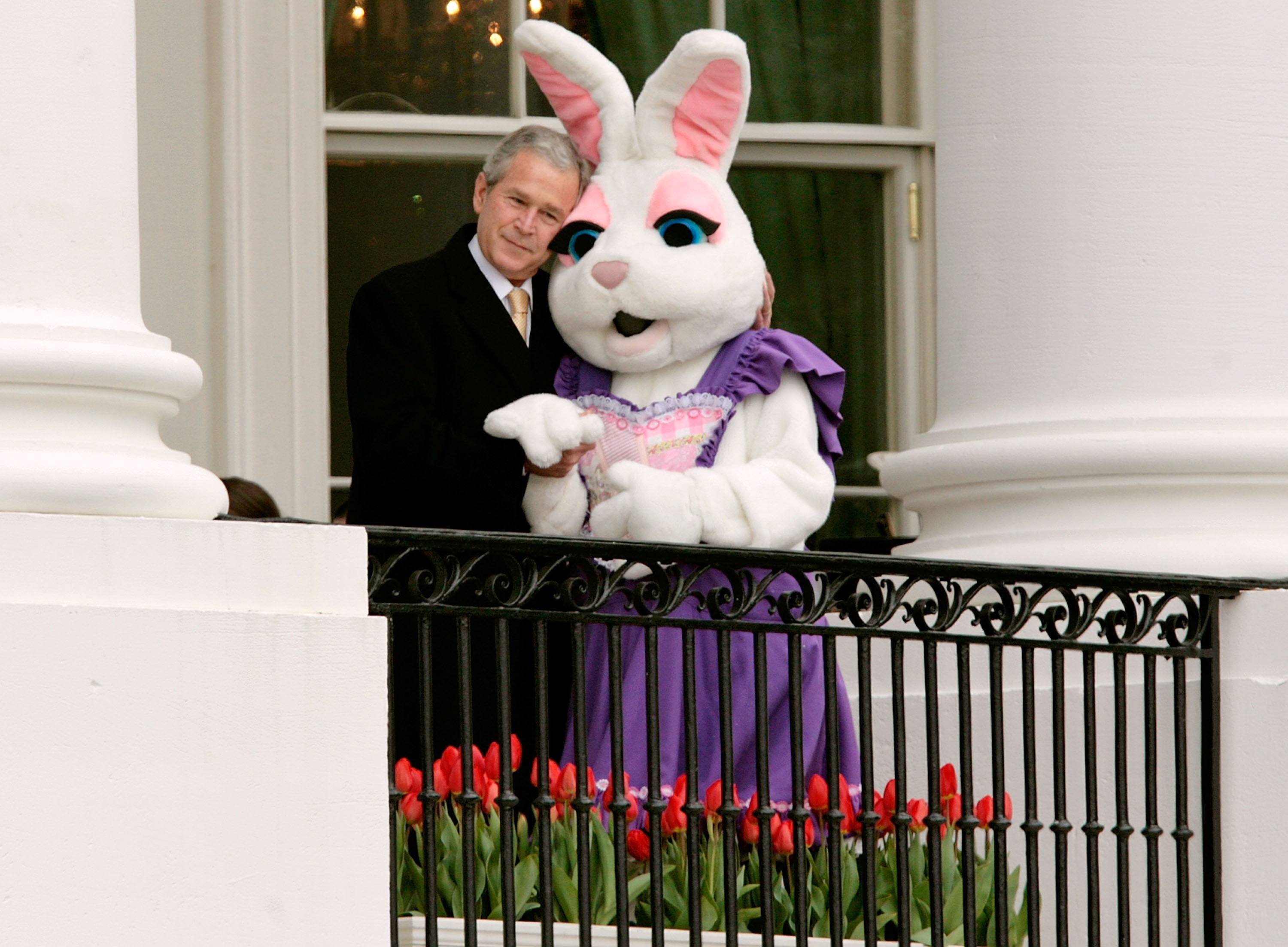 George W. Bush hugs the Easter Bunny
