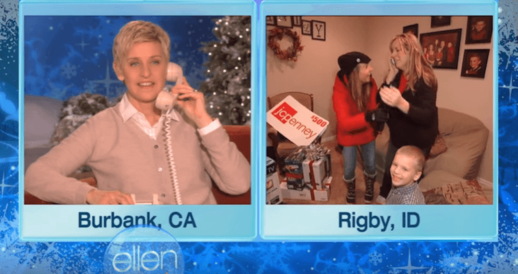 Ellen DeGeneres surprising a family with Christmas gifts