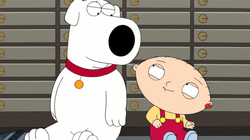 Brian and Stewie looking at each other on 'Family Guy'.