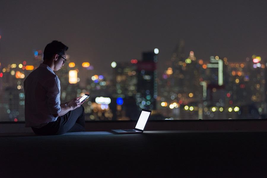 Man working late at night