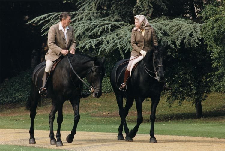 Queen Elizabeth Ronald Reagan ride horses