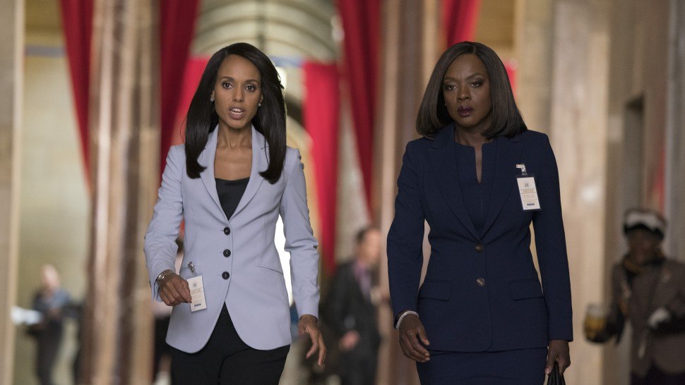 Kerry Washington as Olivia Pope and Viola Davis as Annalise Keating on the Scandal/How to Get Away with Murder crossover Kerry Washington as Olivia Pope and Viola Davis as Annalise Keating on the Scandal/How to Get Away with Murder crossover