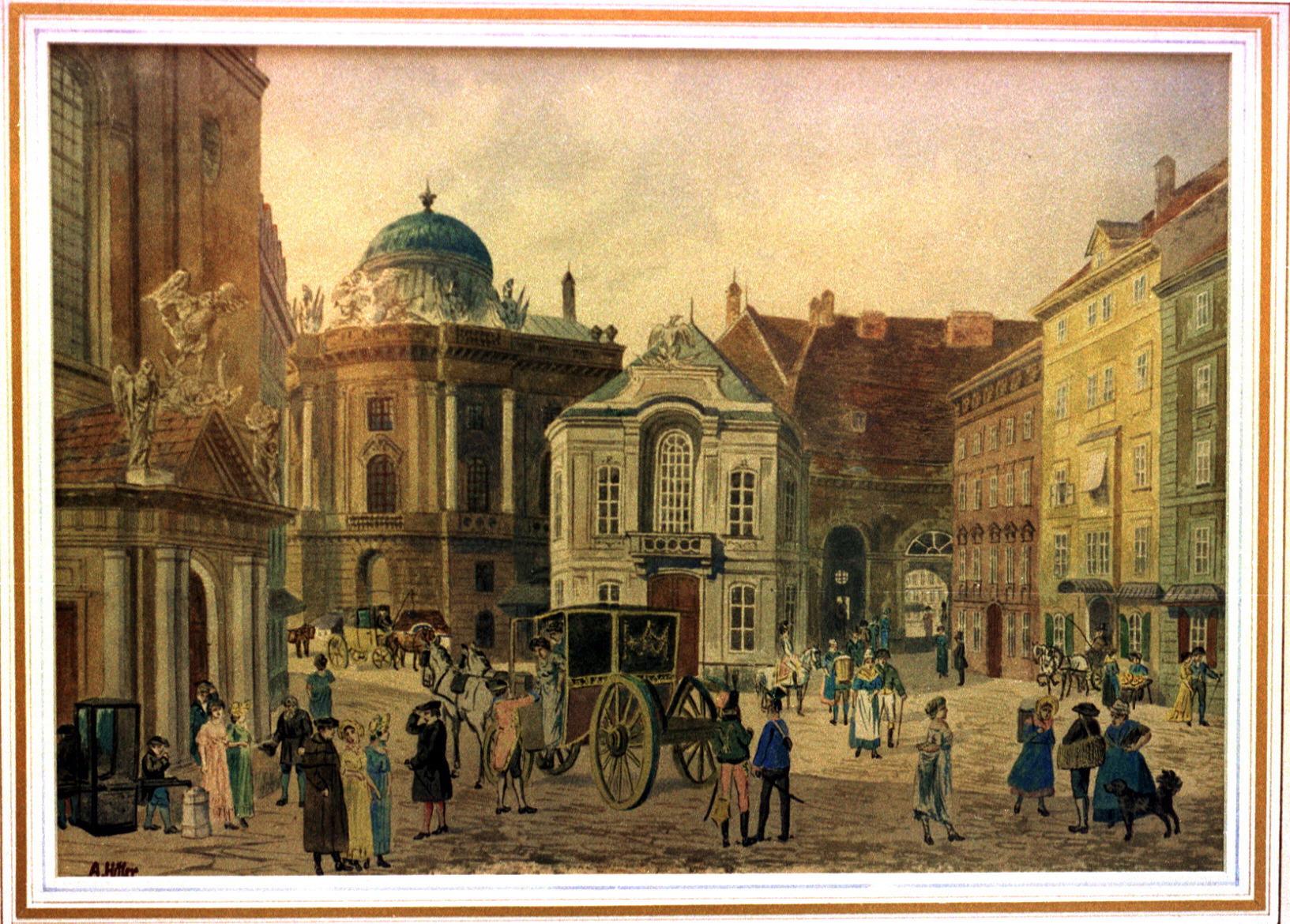 One of the two water-color paintings attributed to Adolf Hitler