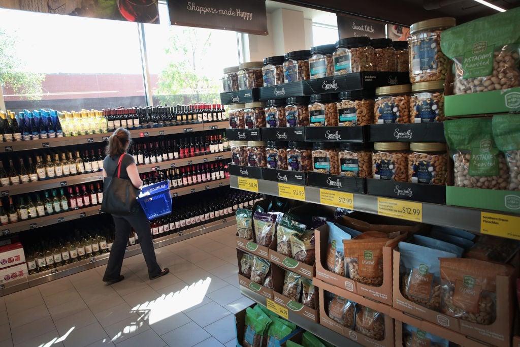 Customers shop at an Aldi grocery store