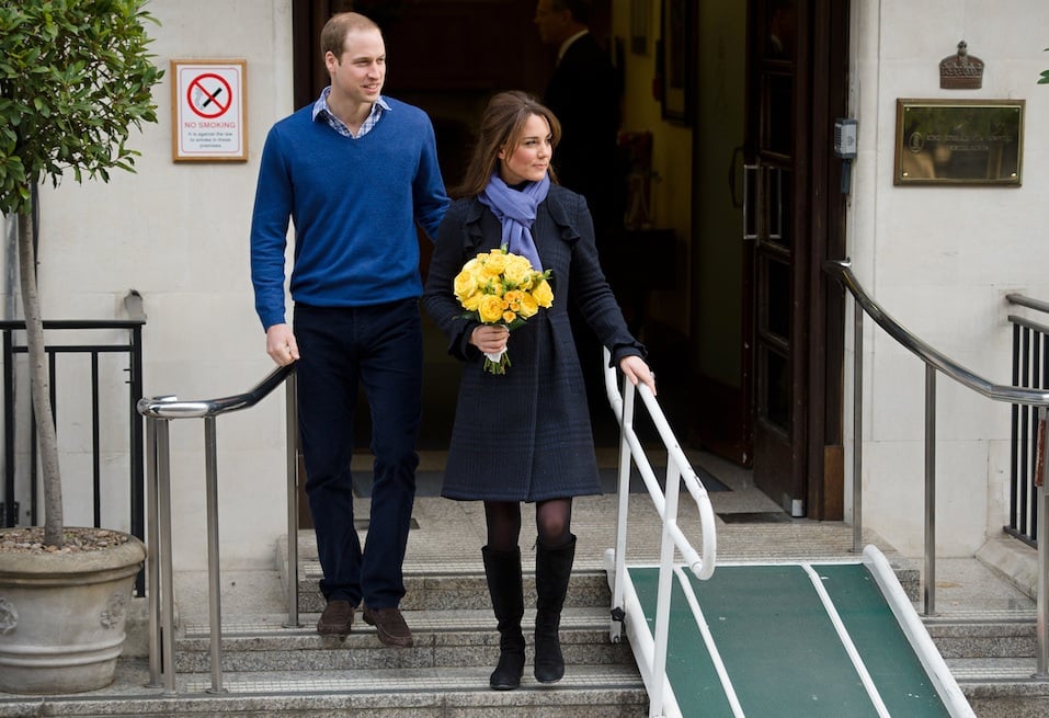 Britain's Prince WiIliam, the Duke of Cambridge, and his wife Catherine, Duchess of Cambridge, leave the King Edward VII hospital in central London,
