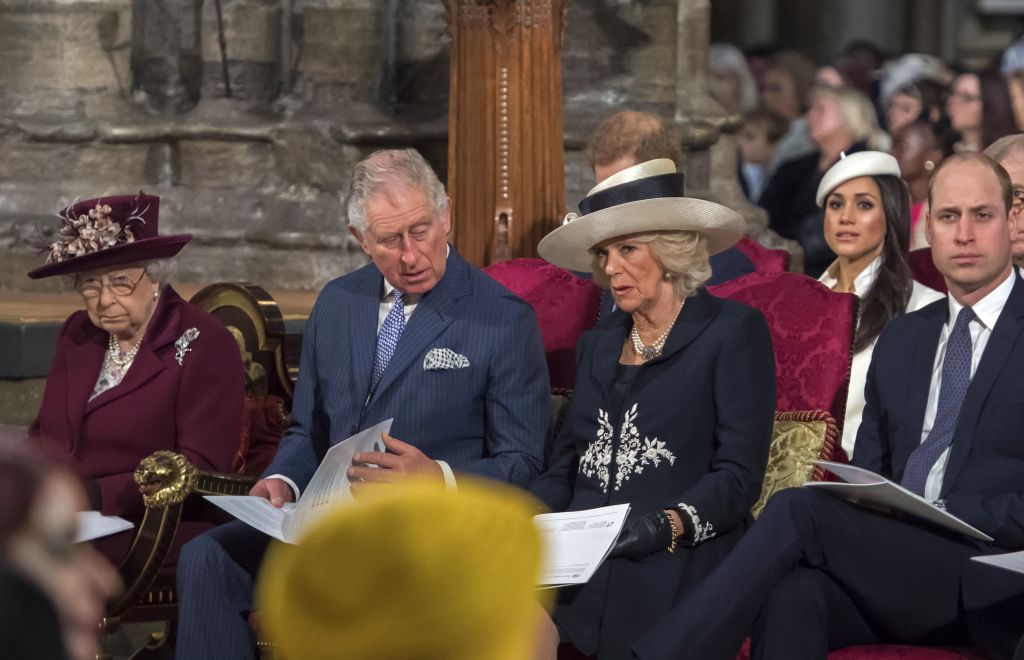 Britain's Queen Elizabeth II, Britain's Prince Charles, Prince of Wales Britain's Prince Harry's fiancee US actress Meghan Markle and Britain's Prince William, Duke of Cambridge, attend a Commonwealth Day Service