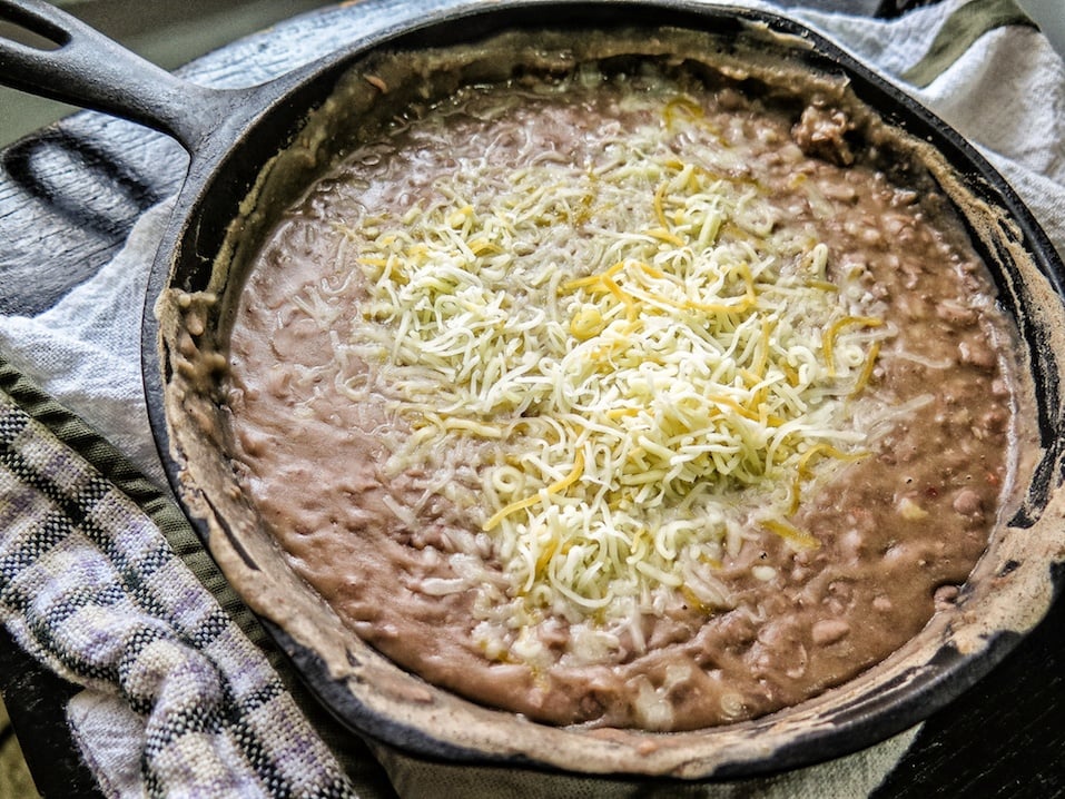 Black Beans in Iron Skillet with Cheese