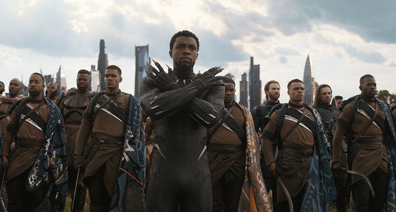 Black Panther standing with his army. 