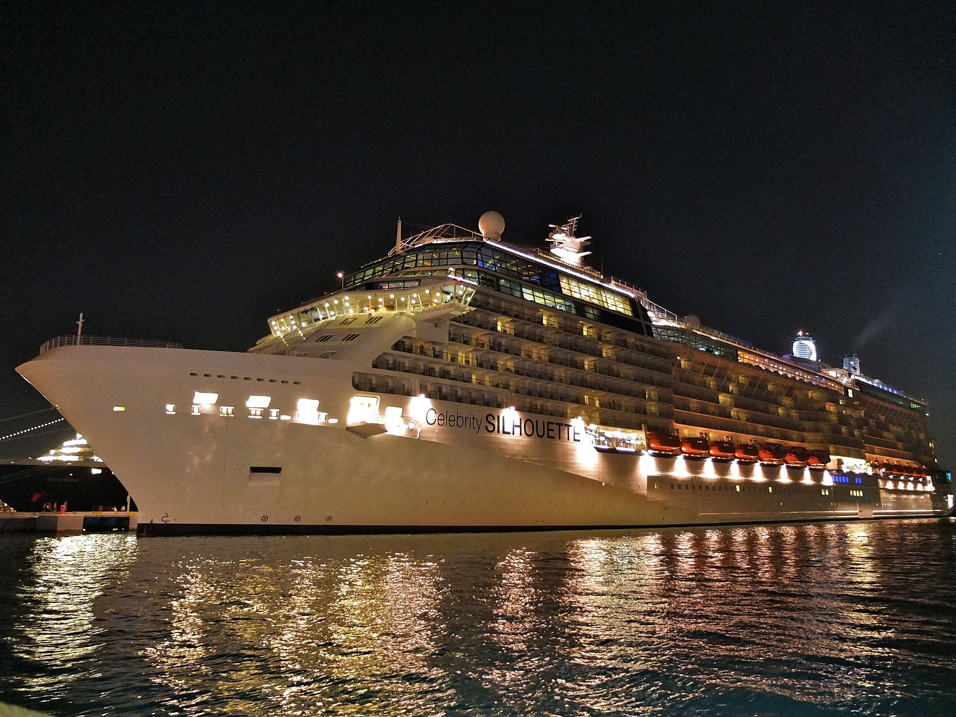 Celebrity Silhouette cruise ship at night