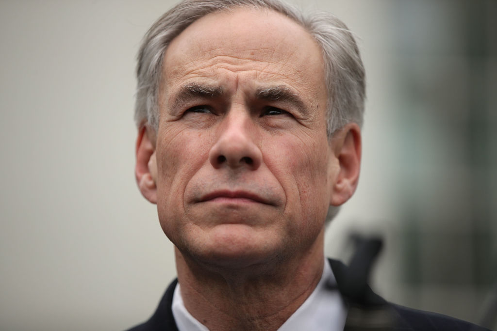 Texas Governor Greg Abbott participates in a news briefing outside the West Wing