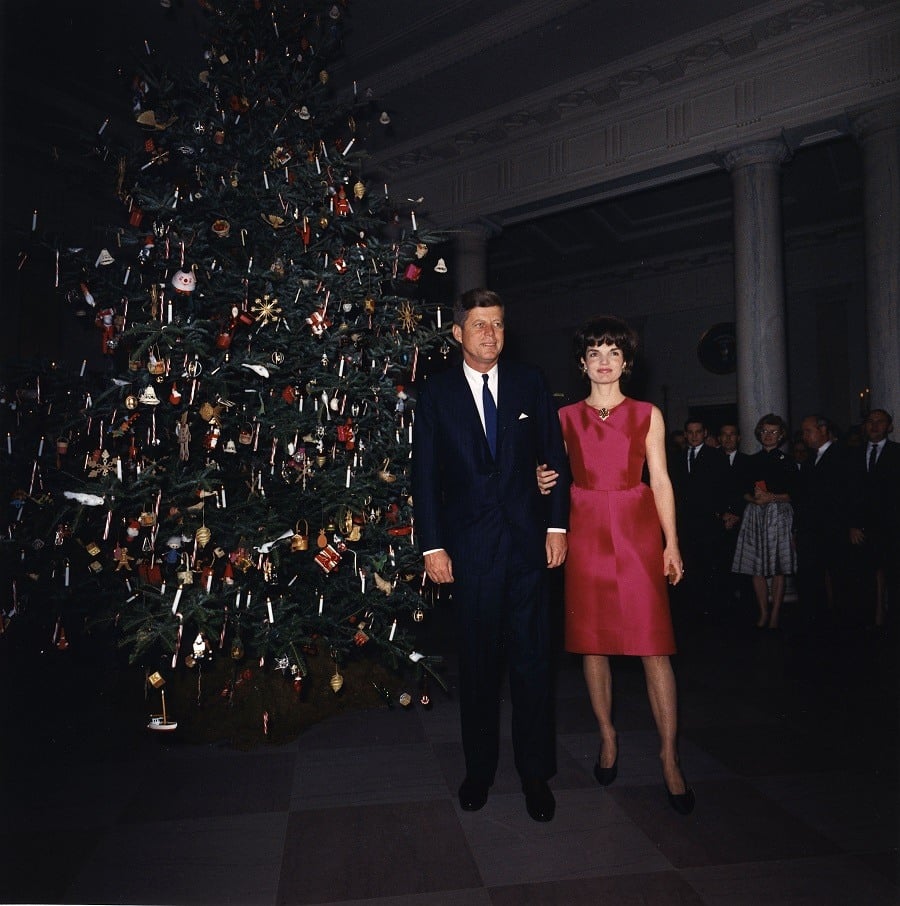 JFK and Jacqeuline Kennedy with Christmas tree