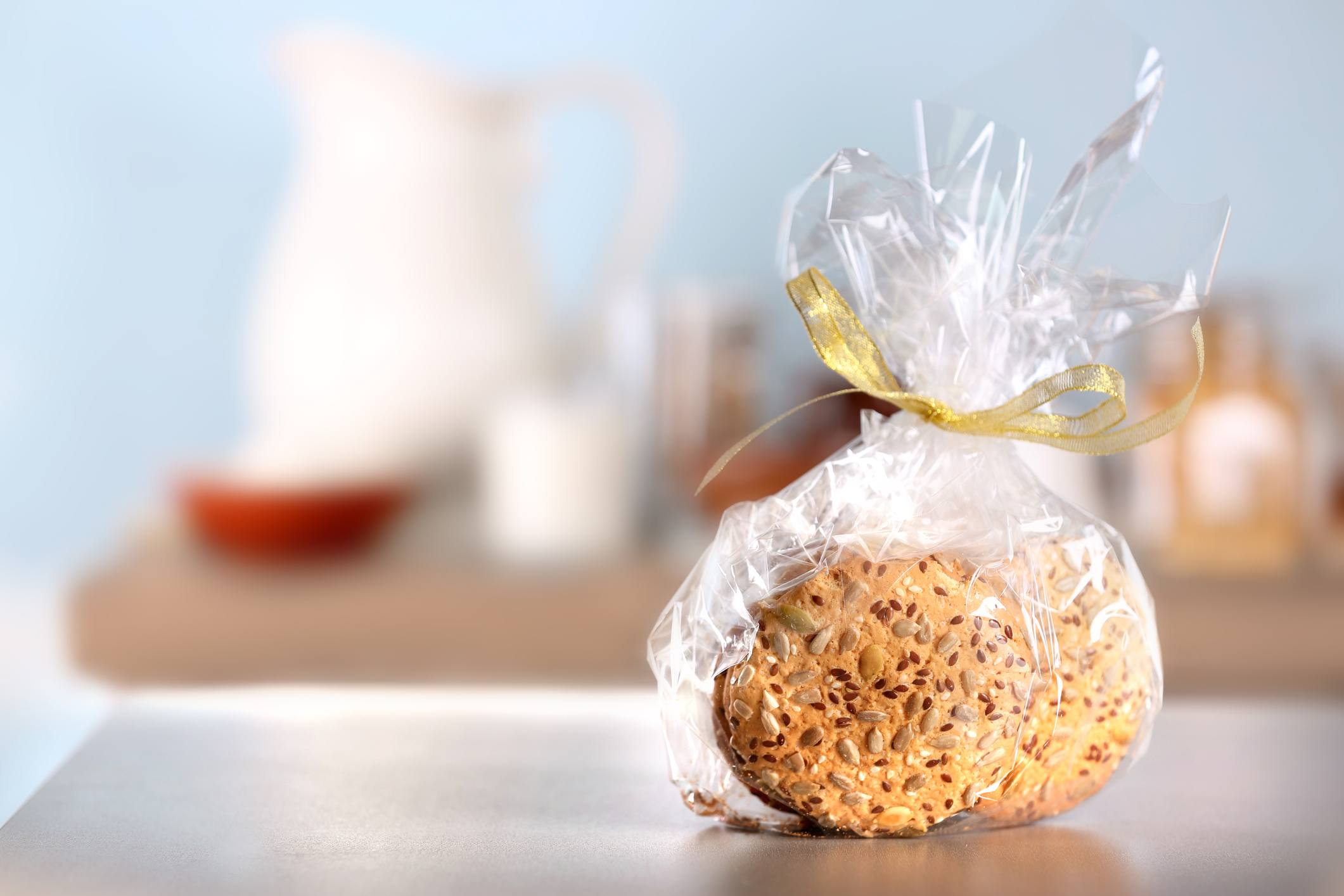 Cereal cookies in bag on table