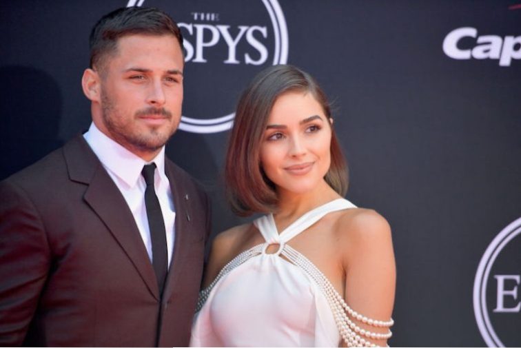 Amendola and Olivia Culpo posing together.  Olivia Culpo and Danny Amendola