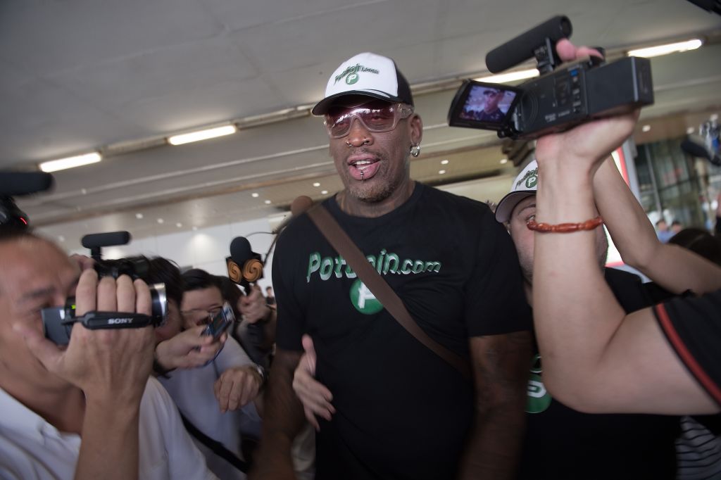 Dennis Rodman returns from North Korea in PotCoin tshirt