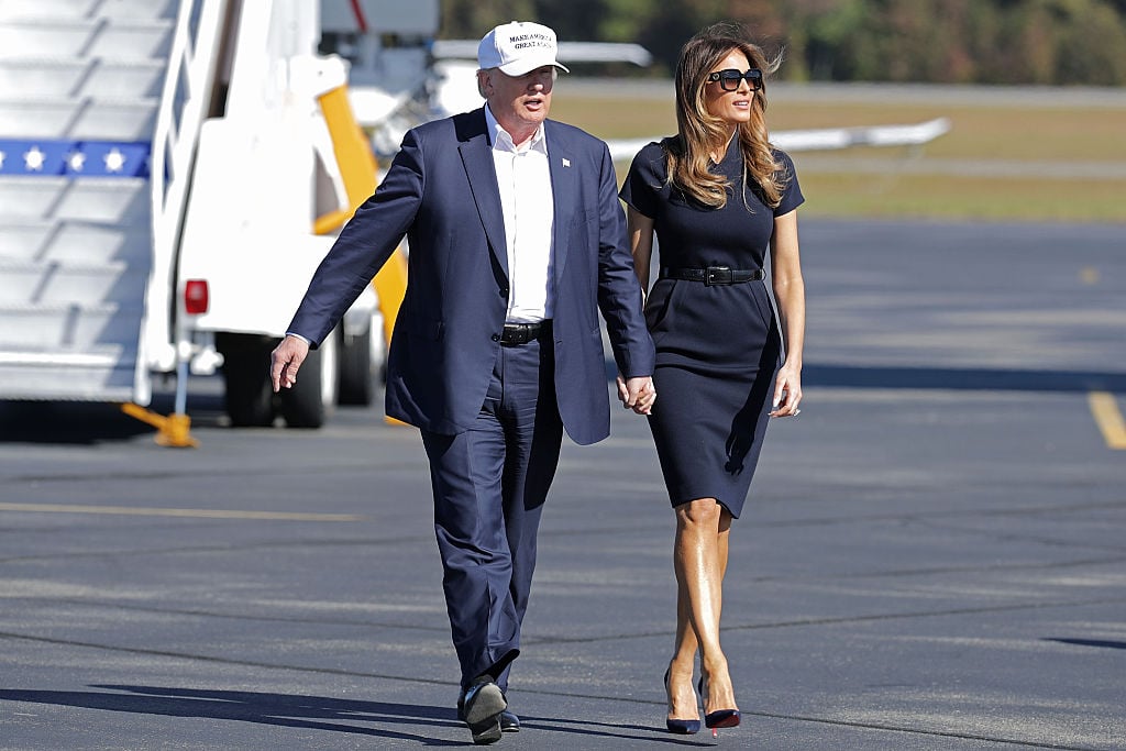 Republican presidential nominee Donald Trump and his wife Melania Trump arrive for a campaign rally