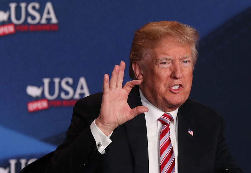 U.S. President Donald Trump speaks during a roundtable discussion