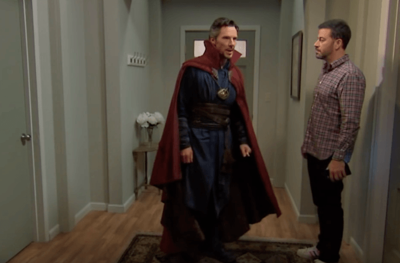 Jimmy Kimmel standing in front of Dr. Strange. Jimmy Kimmel standing in front of Dr. Strange.